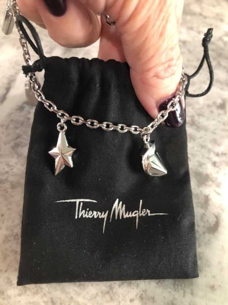 Винтаж 1990 Thierry Mugler дизайнерский браслет, оригинал, серебро