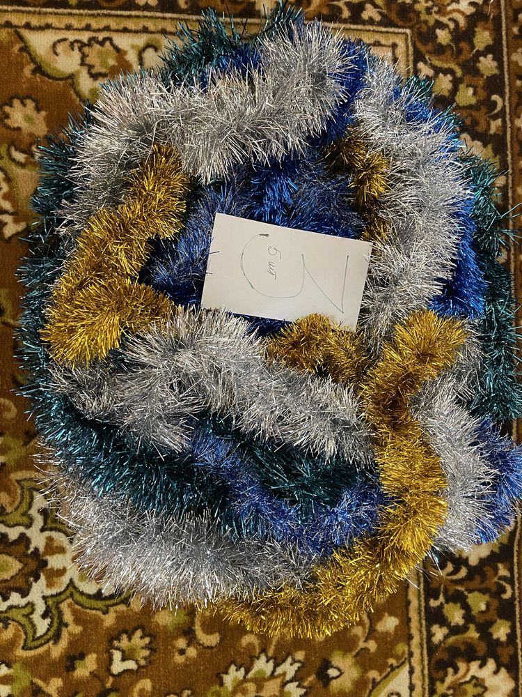 Мишура, игр. новогодние стеклянные и пластмассовые игрушки