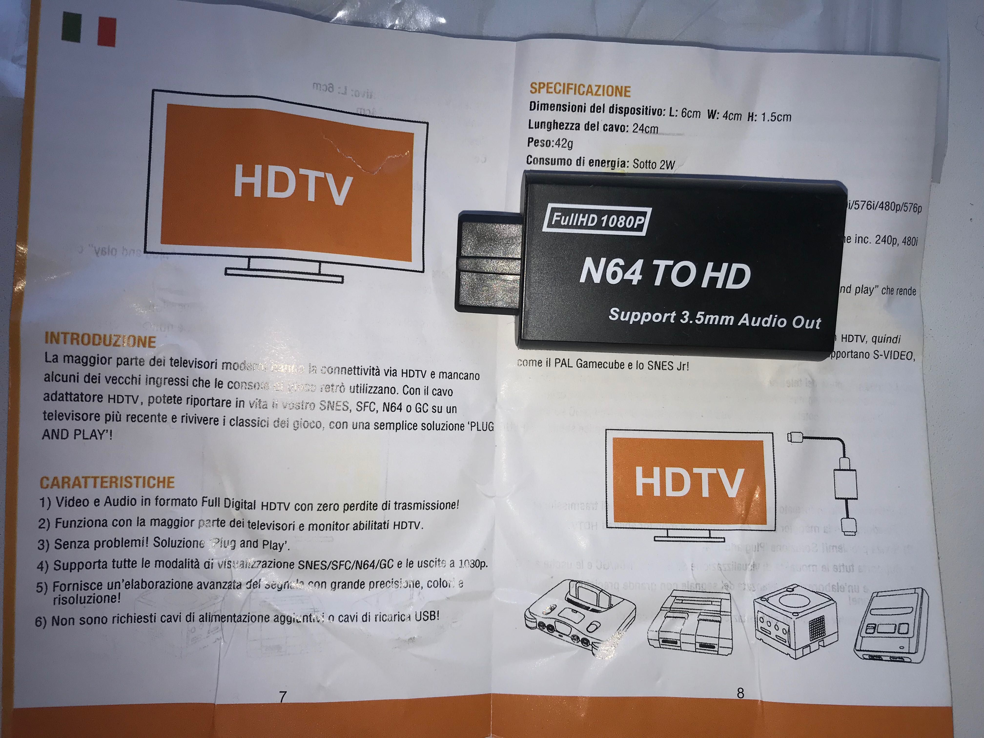 Hdmi adapter Nintendo 64, Snes,GameCube