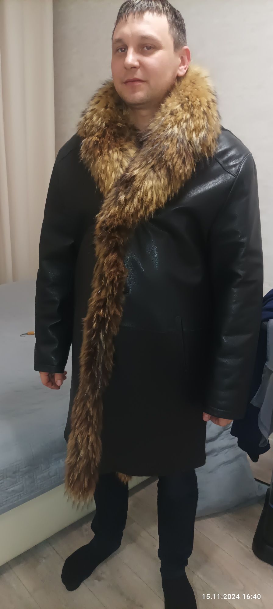 Сертук зимний кожанное пальто