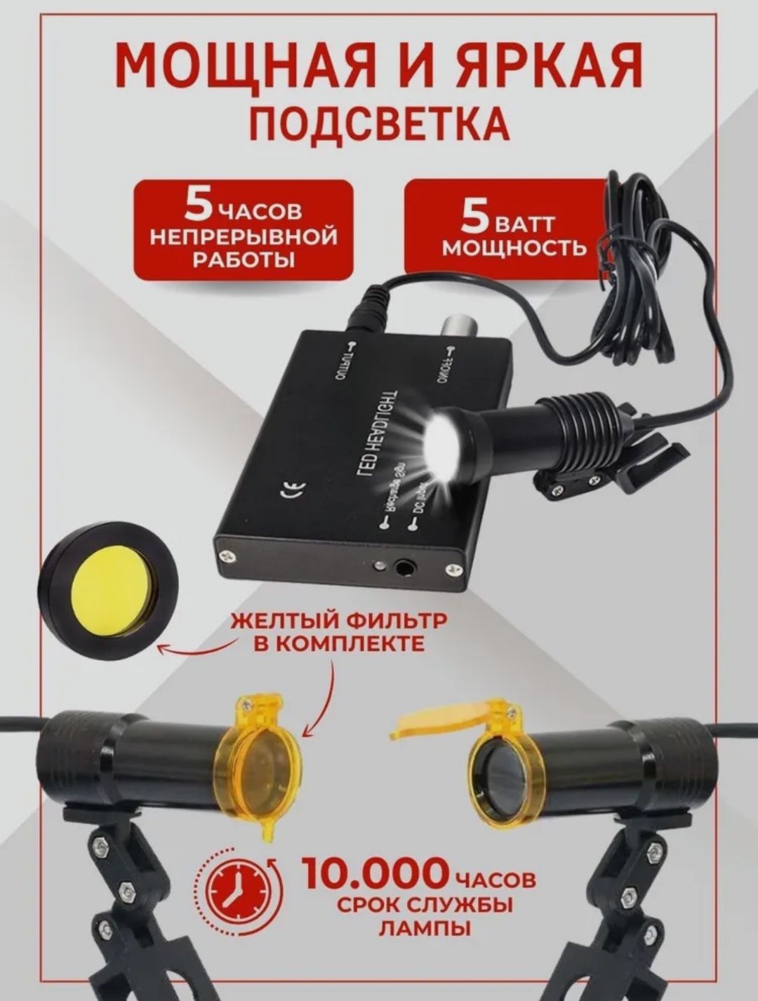 Лупа очки бинокулярные c подсветкой для Лор, стоматолога, ювелира