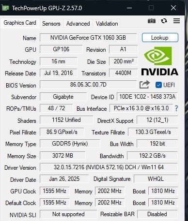 Видеокарта NVIDIA GeForce GTX 1060 3гб