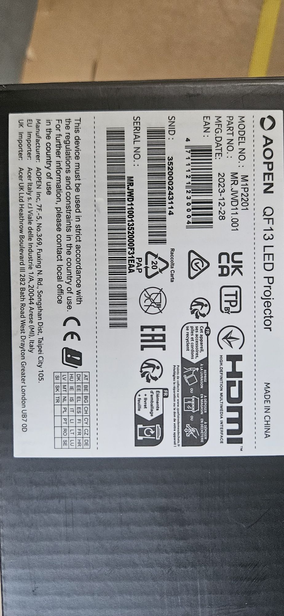 Проектор Acer AOpen QF13, LCD, 6000lm