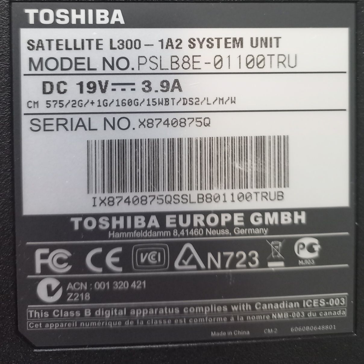 Ноутбук-компьютер Toshiba