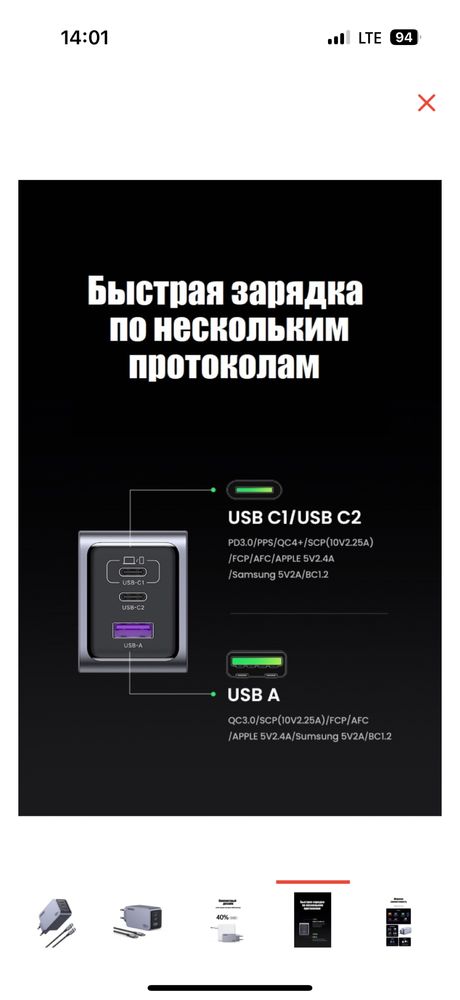 Зарядка ugreen 100w