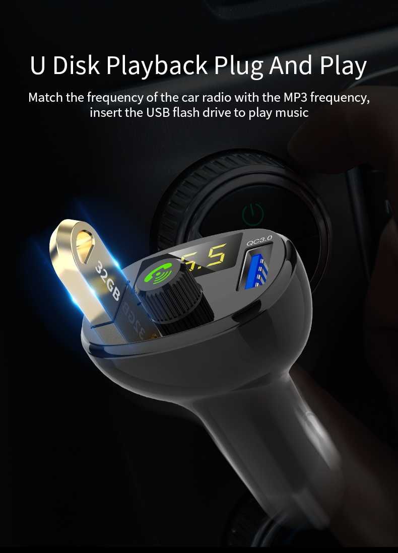 FM модулятор с Bluetooth и вольтметром зарядкой USB QC3.0 и MP3-плеер