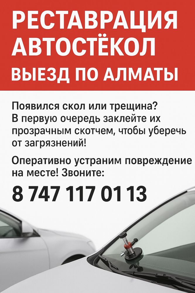 Ремонт сколов и трещин, реставрация автостёкл с выездом по Алматы