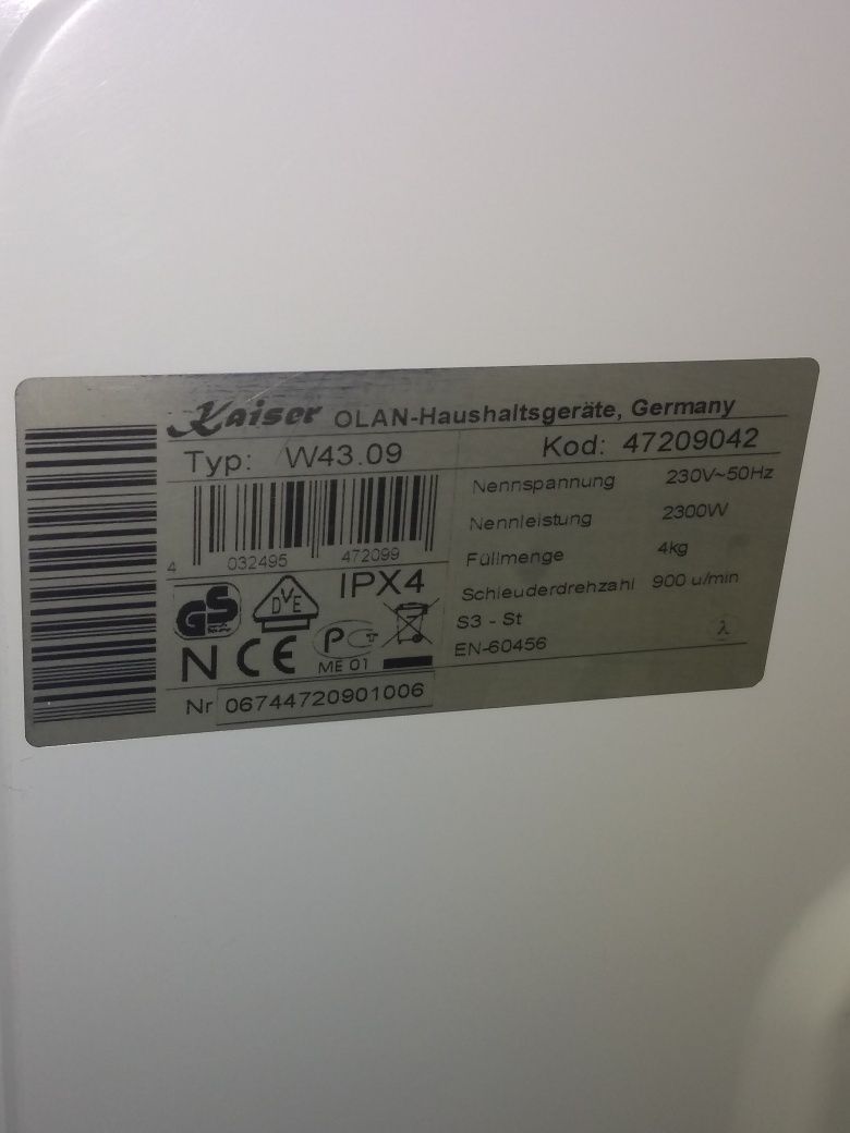 Продам по запчастям стиральную машину Kaiser W 43.09